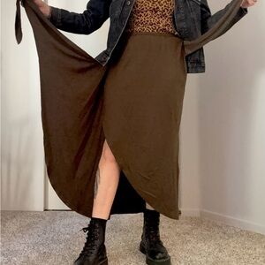 NWT Witsmile Asymmetrical Olive Green Wrap Closure Skirt Medium